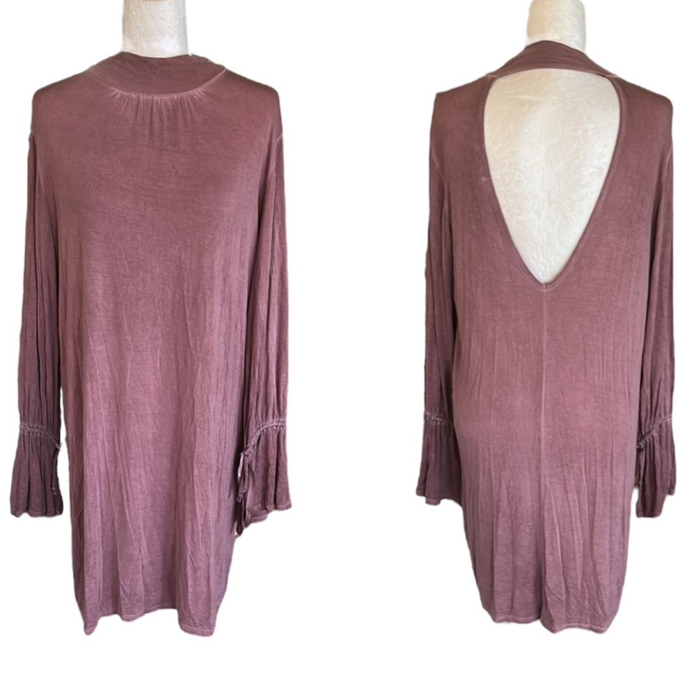 NWT Revolve x NYTT Mauve Mock Neck Cutout Long Tie Sleeve Knit Mini Dress - M